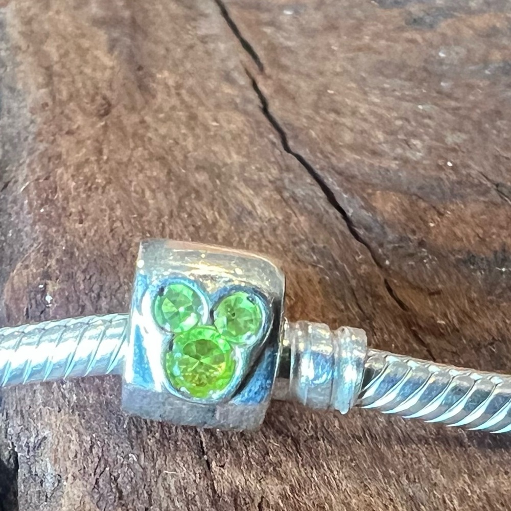 Chamilia Disney Charm Gem Green Mickey Swarovski Icon Logo Crystal Spacer Charm